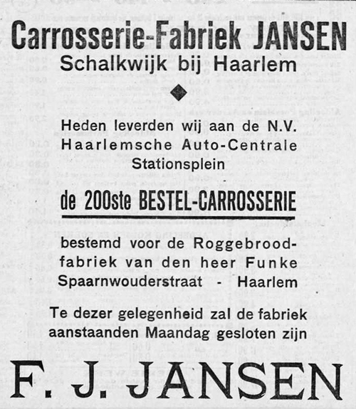 carrosseriefabriek F.J. Jansen Schalkwijk 1925