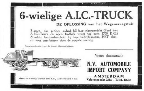 6 wielige AIC truck advertentie De Auto 23 januari 1924