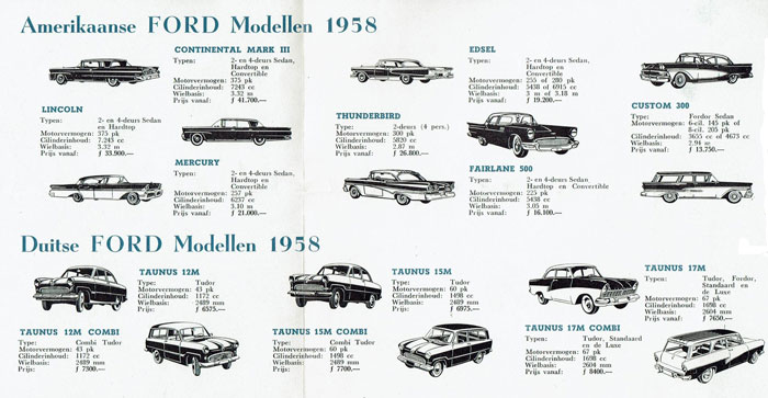 ford prijslijst 1958