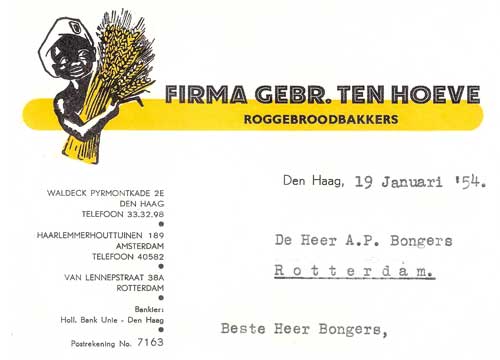 Briefhoofd van de roggebroodfabriek uit 1954