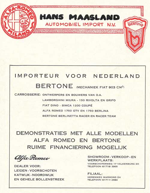 bertone 1969 1970 Hans Maasland