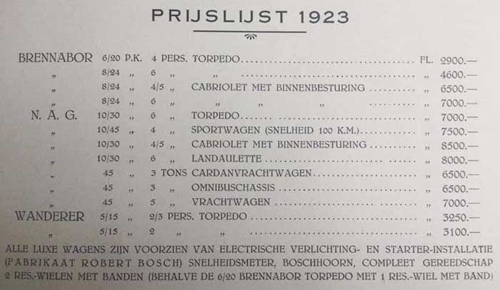prijslijst brennabor nag wanderen 1923 Nefkens
